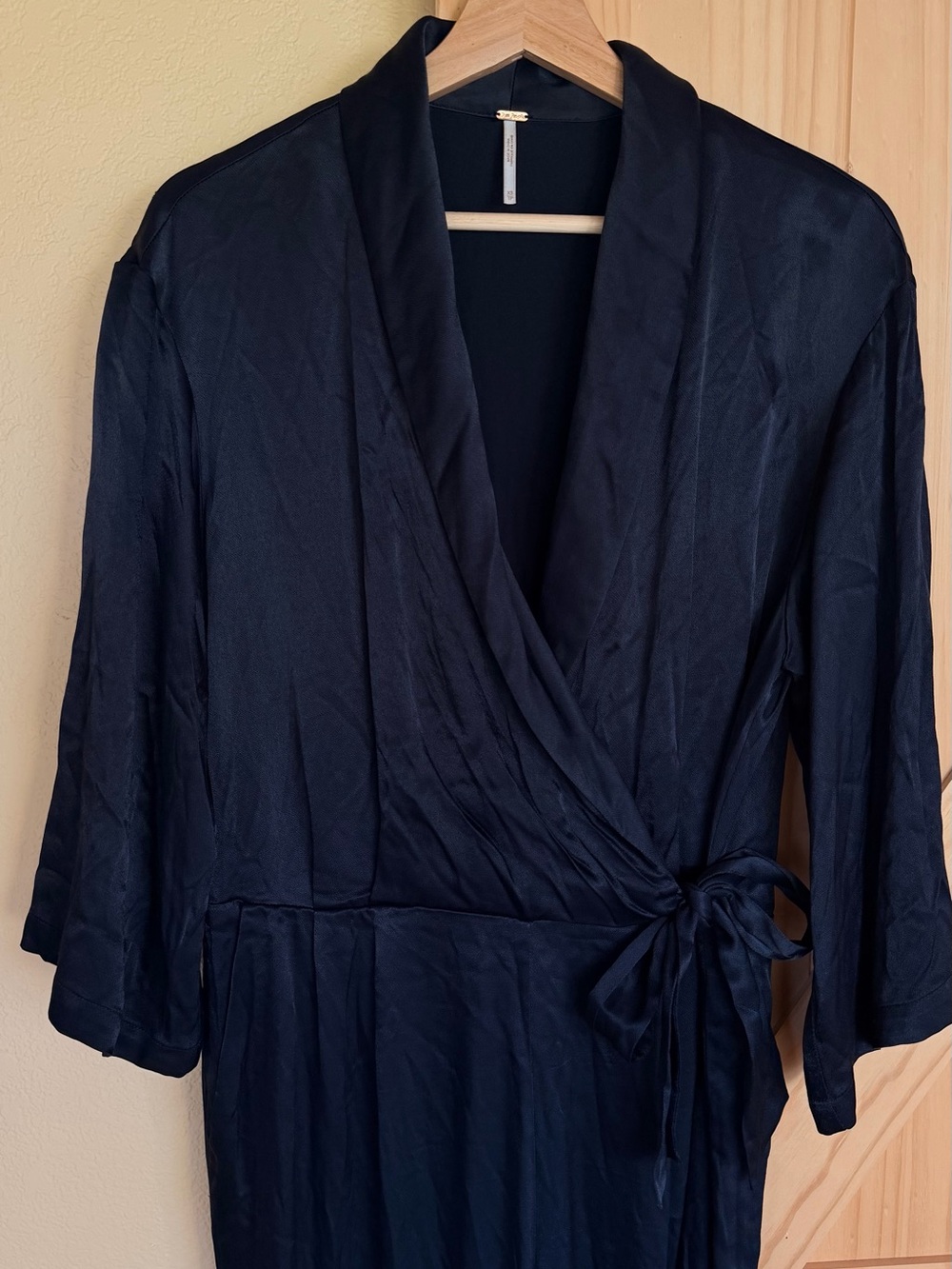 Free People Black Satin Wrap Romper with Tie Waist